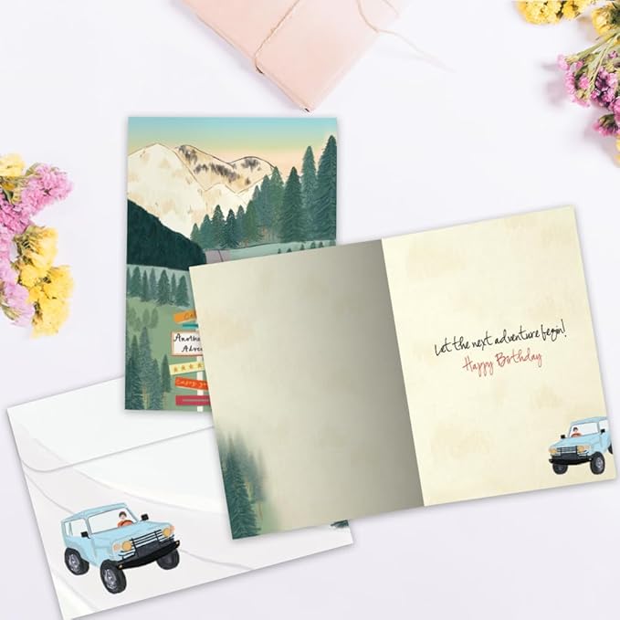 Tree-Free Greetings - Birthday Card - Artful Designs - 1 Card + Matching Envelope - Made in USA - 100% Recycled Paper - 5 x 7 - Year of Adventures (GO65219)