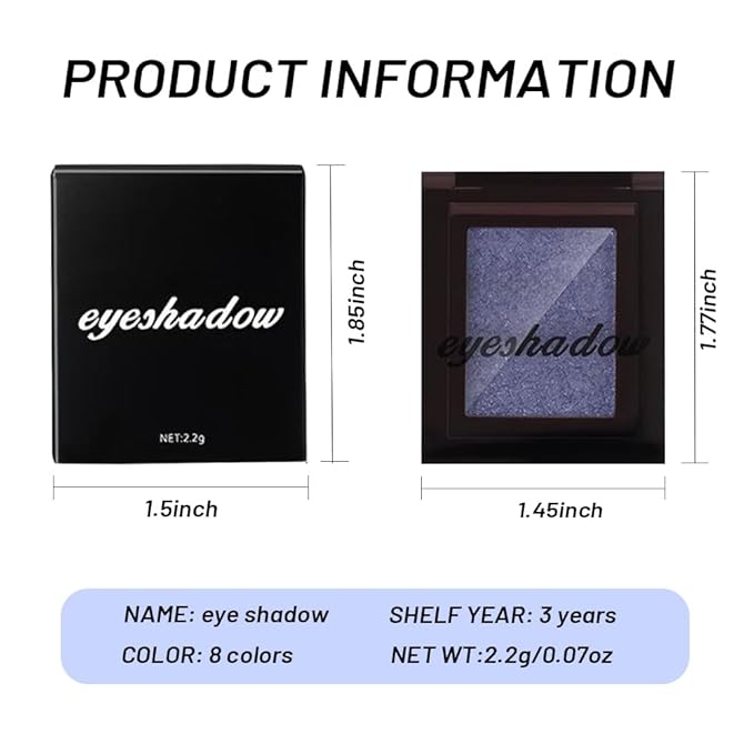 Blue Single Shimmer Glittle Eye shadow Palette Makeup, Single Shimmer Eyeshadow for Older Women, High Pigment Natural Sombras Crema Para Ojos, Talc, Paraben & Cruelty Free (07#Blue)