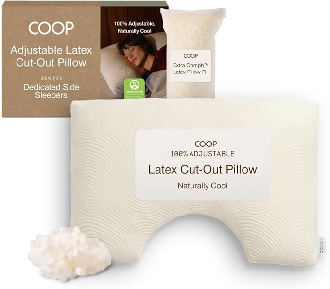 Coop Home Goods Adjustable Latex Cut-Out Pillow King, Talalay Latex & Microfiber Fill, Ergonomic Shoulder Cut-Out, Naturally Cooling, Eco-Friendly, Medium Firm for Side Sleepers, GREENGUARD Gold