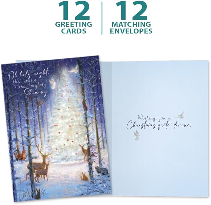 Tree-Free Greetings - Christmas Greeting Cards - Artful Designs - 12 Cards + Matching Envelopes - Made in USA - 100% Recycled Paper - 5"x7" - Oh Holy Night (HP60642)