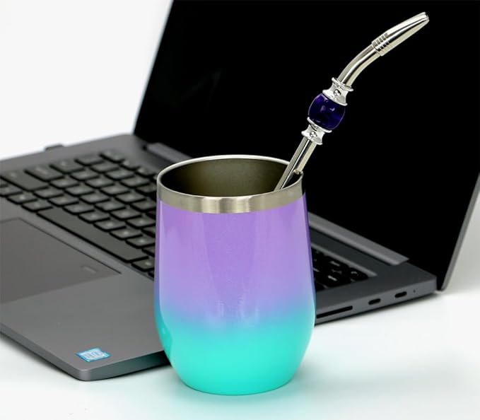 Premium Yerba Mate Straws - Reusable Stainless Steel Bombilla Straw with Colorful Beads - Removable Head Filter (Purple)