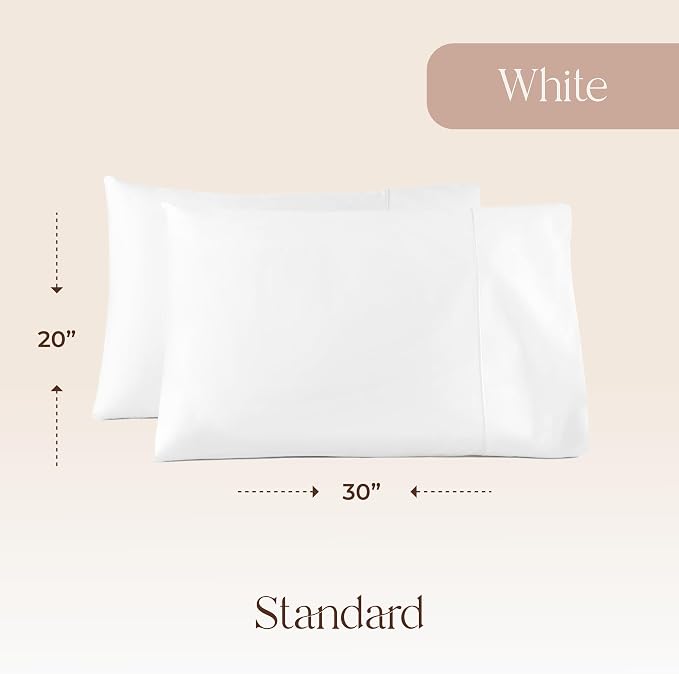 100% Organic Cotton Pillow Cases Standard Size Set of 2-100% Cotton Pillowcases GOTS Certified 300 Thread Count - Naturally Cooling Comfortable Breathable & Soft Pillow Cases (White, Standard)