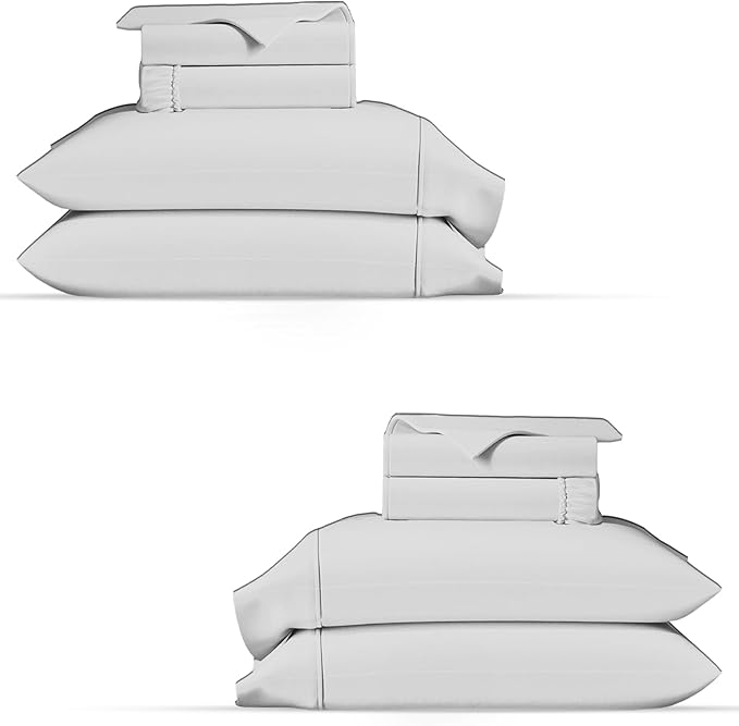 TEXAS LINEN CO. 100% Organic Cotton Percale Sheets Queen Size Pack or 2 - Soft & Crisp Organic Cotton Sheets Queen Size (8 PC, Light Grey), 16" Deep Pocket Percale Weve Bed Sheet Set - GOTS Certified