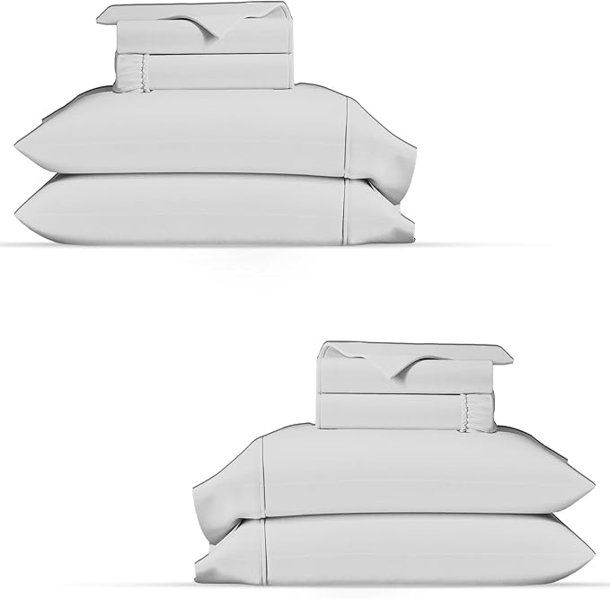 TEXAS LINEN CO. 100% Organic Cotton Percale Sheets Full Size Pack or 2 - Soft & Crisp Organic Cotton Sheets Full Size (8 PC, Light Grey), 16" Deep Pocket Percale Weve Bed Sheet Set - GOTS Certified