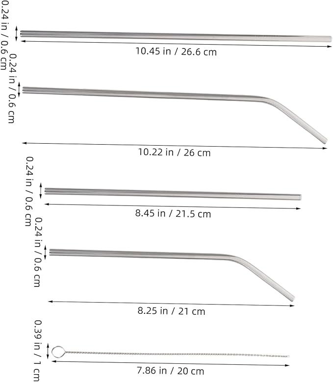 SEWACC 18pcs Stainless Steel Reusable Drinking Straws Set with Cleaning Brushes, Multiple Lengths, Polished Smooth Surface, Straight and Bent Shapes for Family Gatherings and Office Use