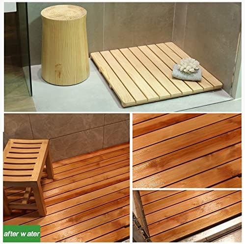 Teak Shower Mat Foldable Luxury Wooden Non-Slip Wood Bath Mat for Bathroom Bathtub Indoor Outdoor,Non Slip Wooden Shower Mat Heavy Duty Bathtub Mat for Indoor/Outdoor Use Customizable Size 3