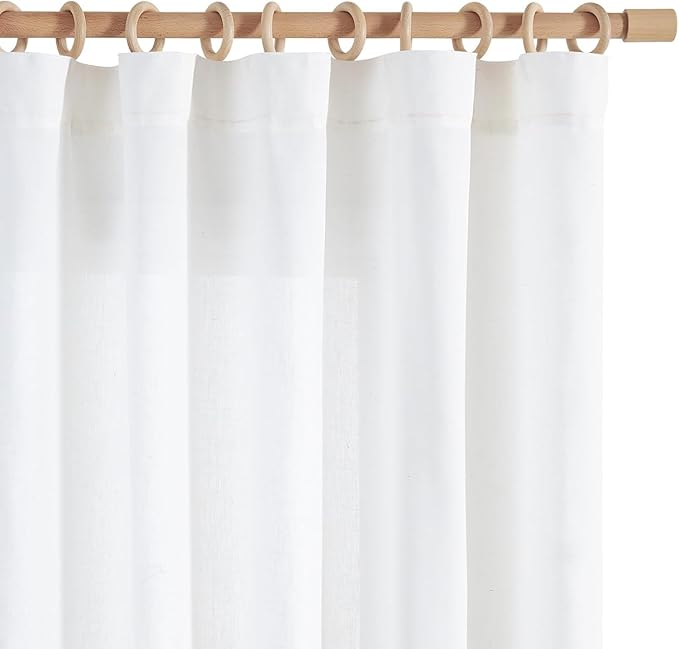 jinchan White Linen Curtains 84 Inchs Length Light Filtering Semi Sheer Curtains for Bedroom 2 Panel Set Farmhouse Drapes for Living Room 7FT Long, Rod Pocket/Back Tab 50W x 84L