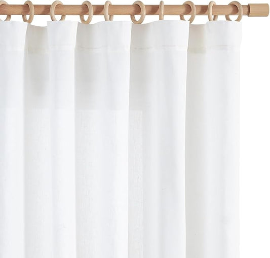 jinchan White Linen Curtains 84 Inchs Length Light Filtering Semi Sheer Curtains for Bedroom 2 Panel Set Farmhouse Drapes for Living Room 7FT Long, Rod Pocket/Back Tab 50W x 84L