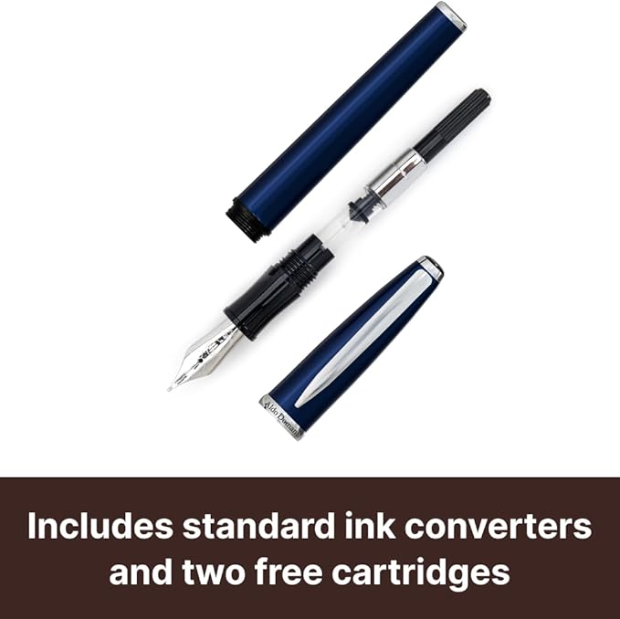 Monteverde USA Aldo Domani Fountain Pen Blue - Medium Nib - Luxury Writing Pen - JoWo Stainless Steel Nib - Smooth Ink Flow - Refillable - Gift Box Included