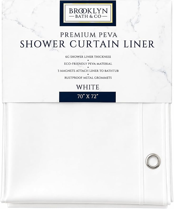 Home Expressions 6 Gauge PEVA Liner Magnetic Shower Curtain Liner 70"x72" (White)