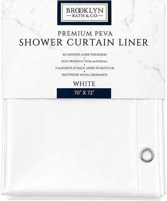 Home Expressions 6 Gauge PEVA Liner Magnetic Shower Curtain Liner 70"x72" (White)