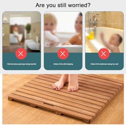 Teak Shower Mat Foldable Luxury Wooden Non-Slip Wood Bath Mat for Bathroom Bathtub Indoor Outdoor,Bamboo Shower Mat Non Slip Customizable Bath Mat Wooden Shower Caddy Absorbent Solid Wood Sh