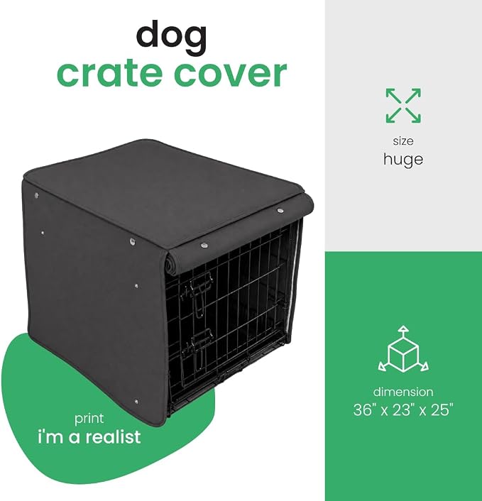 Molly Mutt I'm a Realist Dog Crate Cover, 100% Cotton Canvas Cover with 2 Roll-Up Panels, Ideal for Dog or Cat Crate, Durable, Washable, and Free of Harmful Chemicals, 36" x 23" x 25"