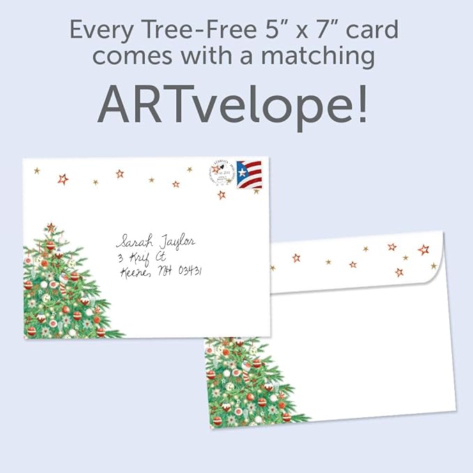 Tree-Free Greetings - Season's Greeting Card - Artful Designs - 1 Card + Matching Envelopes - Made in USA - 100% Recycled Paper - 5 x 7 - Classic Tree (VO80681)
