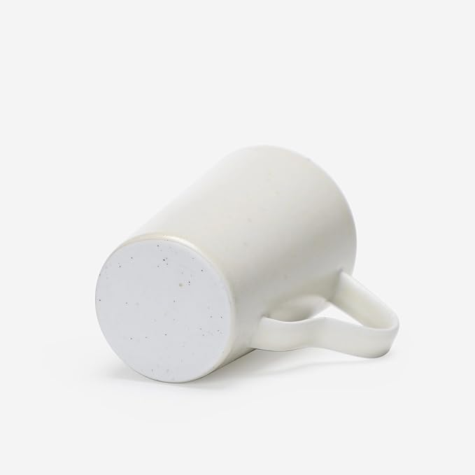 Small Chic Pottery Espresso Coffee Mug, Rustic Handmade Clay Tea Cup for Home and Office with Unique Handle, Dishwasher& Microwave safe, Matte Ivory White 9oz