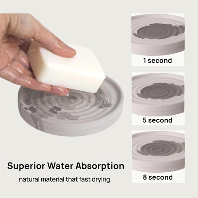 Diatomite Soap Dish, Round Ripple Design, Fast Drying Bathroom Tray for Bar Soap and Sponges (Brown)