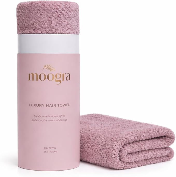 Luxury Microfiber Hair Towel Wrap for Women - Quick Dry, Super Absorbent Hair Turban, Soft & Lightweight Anti-Frizz Towel for Long, Thick & Curly Hair (Mauve, 48" × 24")