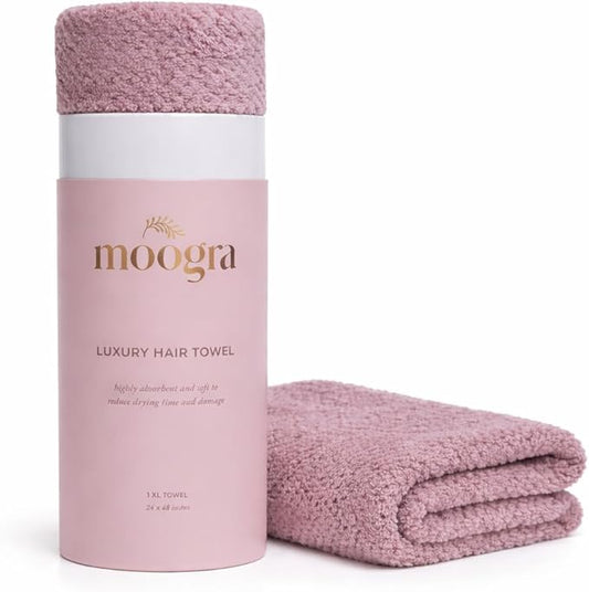 Luxury Microfiber Hair Towel Wrap for Women - Quick Dry, Super Absorbent Hair Turban, Soft & Lightweight Anti-Frizz Towel for Long, Thick & Curly Hair (Mauve, 48" × 24")