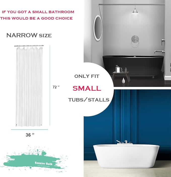Small Clear Plastic Shower Curtain Liner, 36x72 Inch Thin Lightweight Transparent Plastic Bathroom Shower Showroom Inner Curtain with Rustproof Metal Grommet Holes, Weighted Magnets