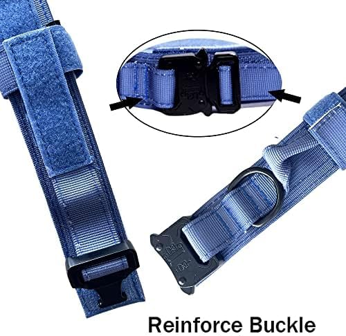 Tactical Dog Collar Adjustable Military Nylon Dog Collar with Control Handle and Heavy Duty Metal Buckle for Medium and Large Dogs (Dark Blue,XXL)