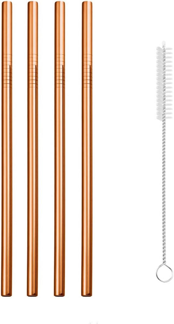 Reusable Metal Straws,10.5" Stainless Steel Straws,Easy to Use(4 PCS,Rose gold)
