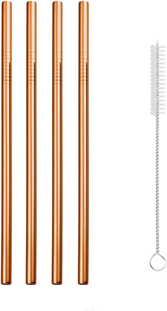 Reusable Metal Straws,10.5" Stainless Steel Straws,Easy to Use(4 PCS,Rose gold)