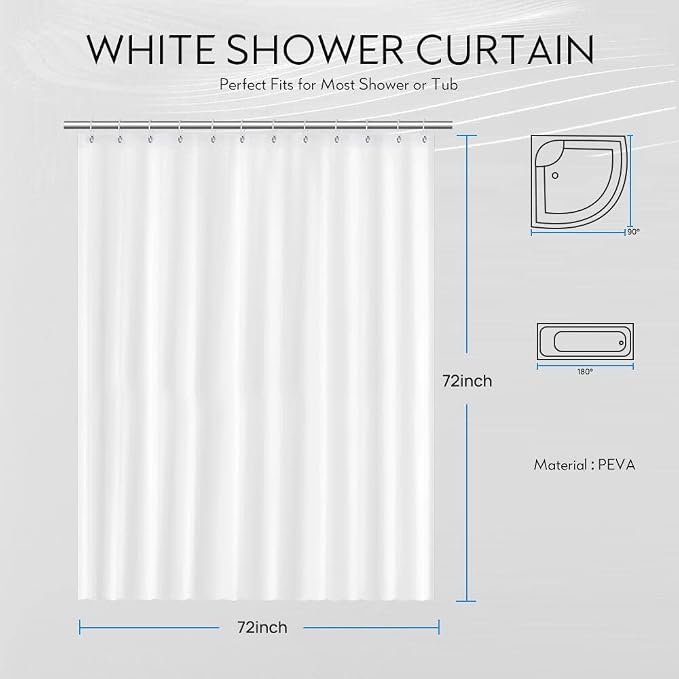 FGY Shower Curtain Liner 72" x 72” Waterproof & Washable PEVA Shower Liner with 12 Metal Grommet (White)