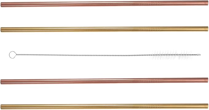 Reusable Stainless Steel Drinking Straws Set of 6 with Cleaning Brush, Smooth round Mouth, Burr-free Metal Juice Straws for Party Drinks and Everyday Use