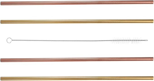 Reusable Stainless Steel Drinking Straws Set of 6 with Cleaning Brush, Smooth round Mouth, Burr-free Metal Juice Straws for Party Drinks and Everyday Use