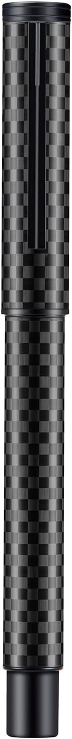 HONG DIAN Black Forest Pro Carbon Fiber Fountain Pen, Medium Nib Modern Design Smooth Writing Pen with Ink Refill Converter and Metal Pen Box Set