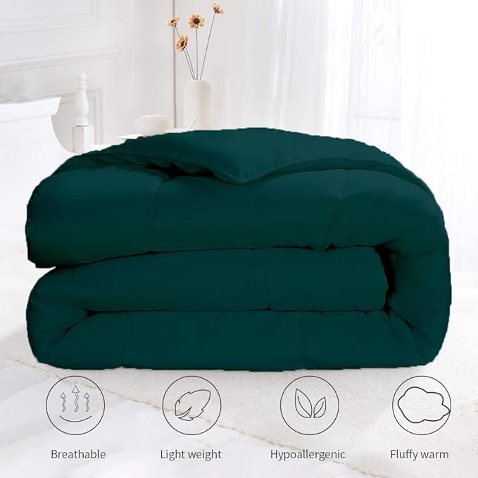 All Season Hypoallergenic Luxurious Down Alternative Cotton Comforter, Ultra-Soft 750 Fill-Power Twin XL Size Measures 68" x 92", Teal