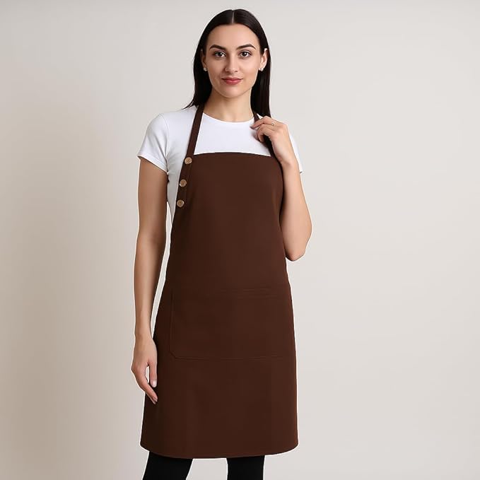 Kitchen Apron Waterdrop Resistant Cotton Apron with adjustable 2 PACK Aprons for Women with Pockets 8 Color option Cooking Brown Apron (Brown)