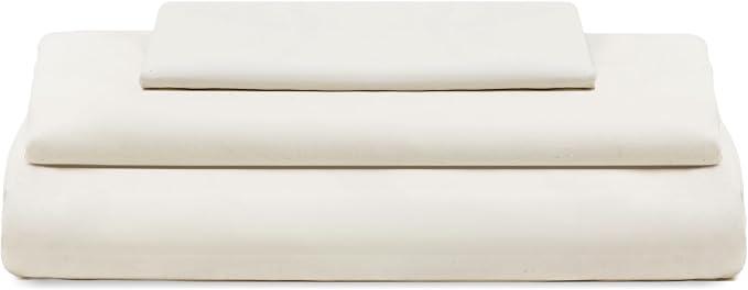Organic Cotton Twin XL Sheets Set - 100% GOTS Certified Organic Cotton, 400 Thread Count, Chemical-Free, Cooling, Deep Pocket, Soft Sateen Weave, Hypoallergenic and All-Season (Twin XL - Ivory)