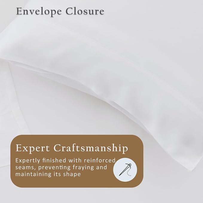 TOSMO Luxury Pillow Case Set of 2 - Cooling Viscose Derived from Bamboo, Oeko-TEX, Breathabl Silky Soft Pillow Cases with Envelope Closure (Queen, Classic White)