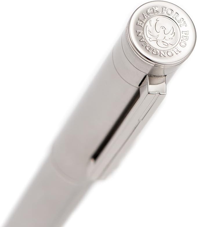 HONG DIAN Forest Pro Silver Stainless Steel Fountain Pen, Fine Nib Classic Design Consistent Writing Pen with Ink Refill Converter and Metal Pen Case Set