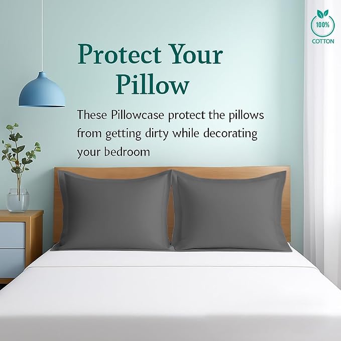 Cotton Metrics 100% Organic Cotton European Pillow Shams Set of 2, Grey, 24x24