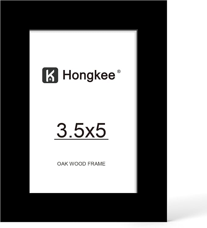 Hongkee 3.5x5 Oak Wood Picture Frame (1 Pack, Black) with Real Glass Cover | Solid Wood 3.5 x 5 Small Frame for Wall or Tabletop Display - Includes Easel Back, Vertical Hang - Ideal for Home, Office