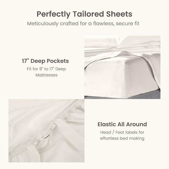 Bioweaves 100% Organic Cotton 1 Twin Fitted Sheet Only | 300 Thread Count Sateen Weave GOTS Certified with Deep Pocket - Cream