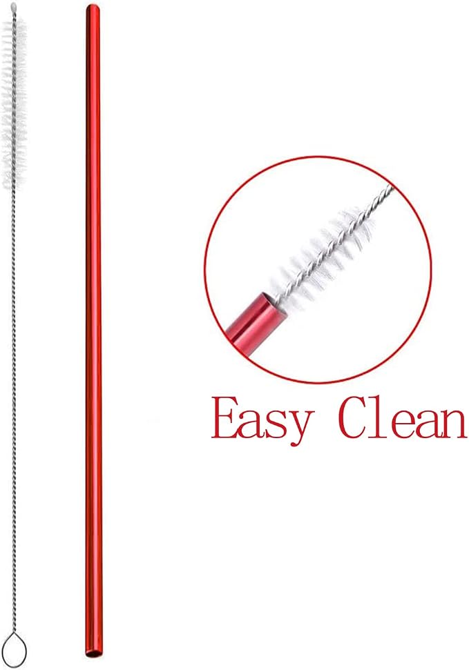 6Pcs Reusable Metal Straws, Drinking Straws, Aluminum Straws, Smoothies Straws, Wide Straws, Rainbow Colorful Straws for Party, Included a Cleaning Brush