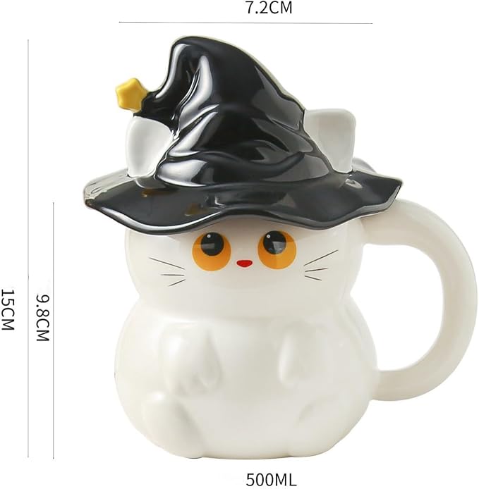 Coffee Mug Cups Ceramic Tea Cup Cute 3D Bichon Frise Dog Shaped Handmade Pottery Cute Mugs Handle Office Home Hot Ice Chocolate Milk Mugs Gifts Microwave Dishwasher Safe 14 Oz Travel Mug (White cat)