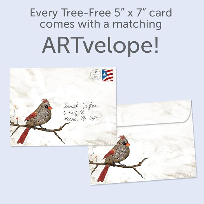 Tree-Free Greetings Holiday Greeting Card with Matching Envelope, Eco Friendly, Made in USA, 100% Recycled Paper, 5" x 7", Cardinals Flitting (GO64224)