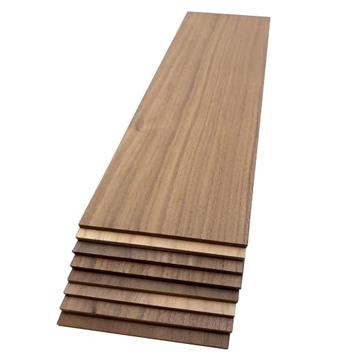 Walnut Hardwood Planks - Walnut Wood for Unfinished Wood Crafts - 1/4’’ (6mm) 100% Pure Hardwood - Laser Engraving Blanks - Hardwood Planks for Crafts (1/4″ x 4 1/2″ x 18″, 8)