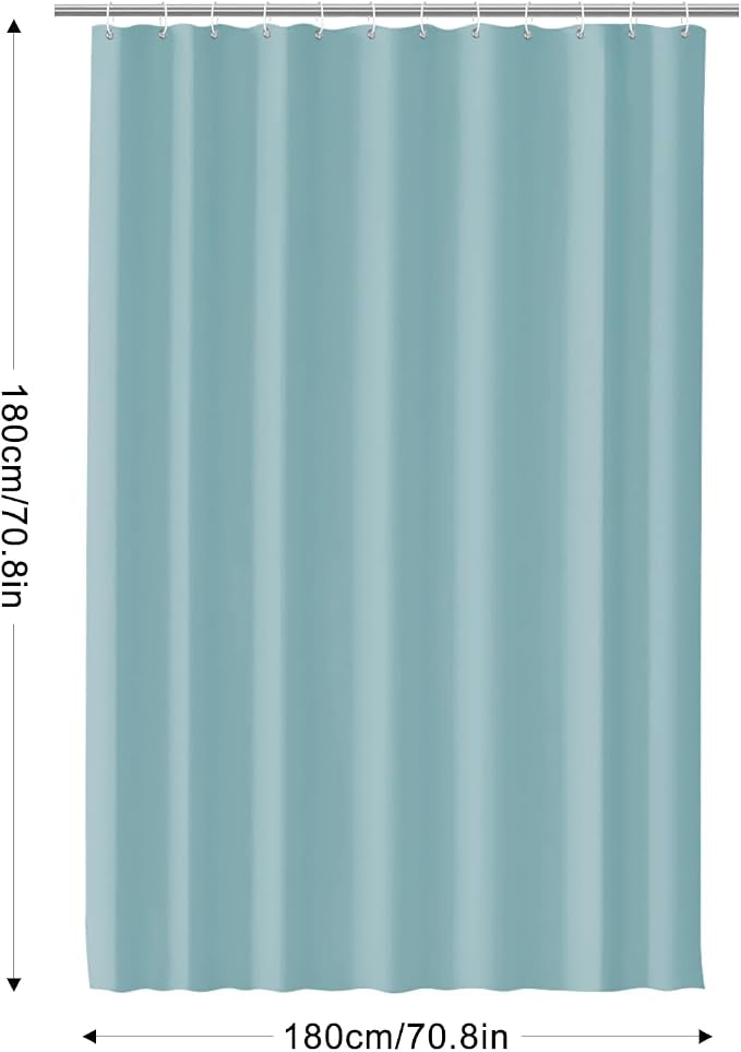 timecity Teal PEVA Shower Curtain Liner with 3 Weighted Magnets Waterproof Quick Drying Thickened Bath Liner with 12 White Hooks 71x71 Inch for Bathtub Shower