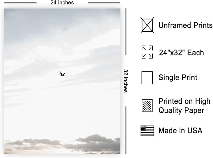Monem Art Minimalist Bird in Sky Photography Print - Moody Nordic Landscape Art Poster - Wall Decor for Living Room, Bedroom or Office - 24x32 Unframed Wall Art by Mareike Bohmer