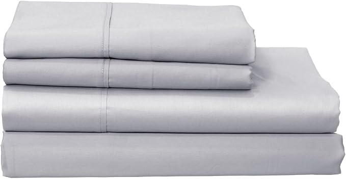 Organic Cotton Long Staple Silky Soft Single Pick Sateen Bed Sheet Set - Luxurious & Premium Hotel Quality - GOTS Certified - Solid Dyed (Grey Dawn, King (U.S. Standard))