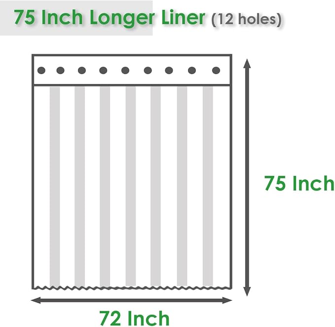 Shower Curtain Liner 75 Inches Long, 3D EVA Translucent Heavy Duty Weighted Vinyl Shower Liner with 3 Strong Magnets for Bathroom Spa Hotel, Pebble, 72x75 Inch