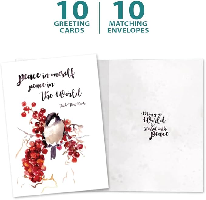 Tree-Free Greetings - Season's Greeting Cards - Artful Designs - 10 Cards + Matching Envelopes - Made in USA - 100% Recycled Paper - 5 x 7 - Peace in the World (HB54432)