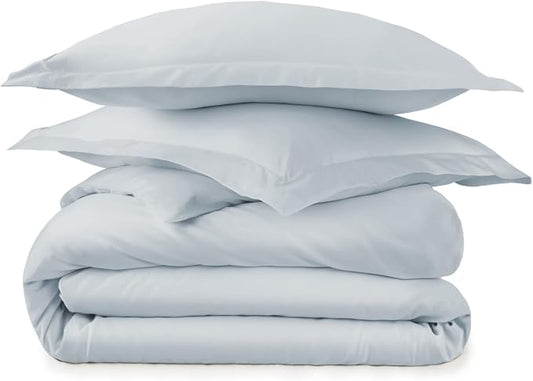 100% Organic Cotton Duvet Cover Twin Size - Naturally Soft Lightweight & Cooling Duvet Cover Set with Decorative Shams - Premium GOTS Certified 300 Thread Count Sateen Weave (Powder, Twin)