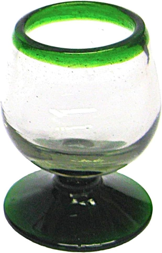 Emerald Green Rim 4 oz Small Cognac Glasses (set of 6), Recycled Glass, Lead-free, Toxin-Free (Small Cognac)