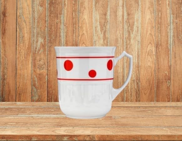 Czech Porcelain Coffee Mugs Set of 6-8 Oz White Tea Cups with Red Polka Dots - Hand-Painted Premium Drinkware for Cappuccino & Cocoa - Microwave & Dishwasher Safe - Traditional European Design